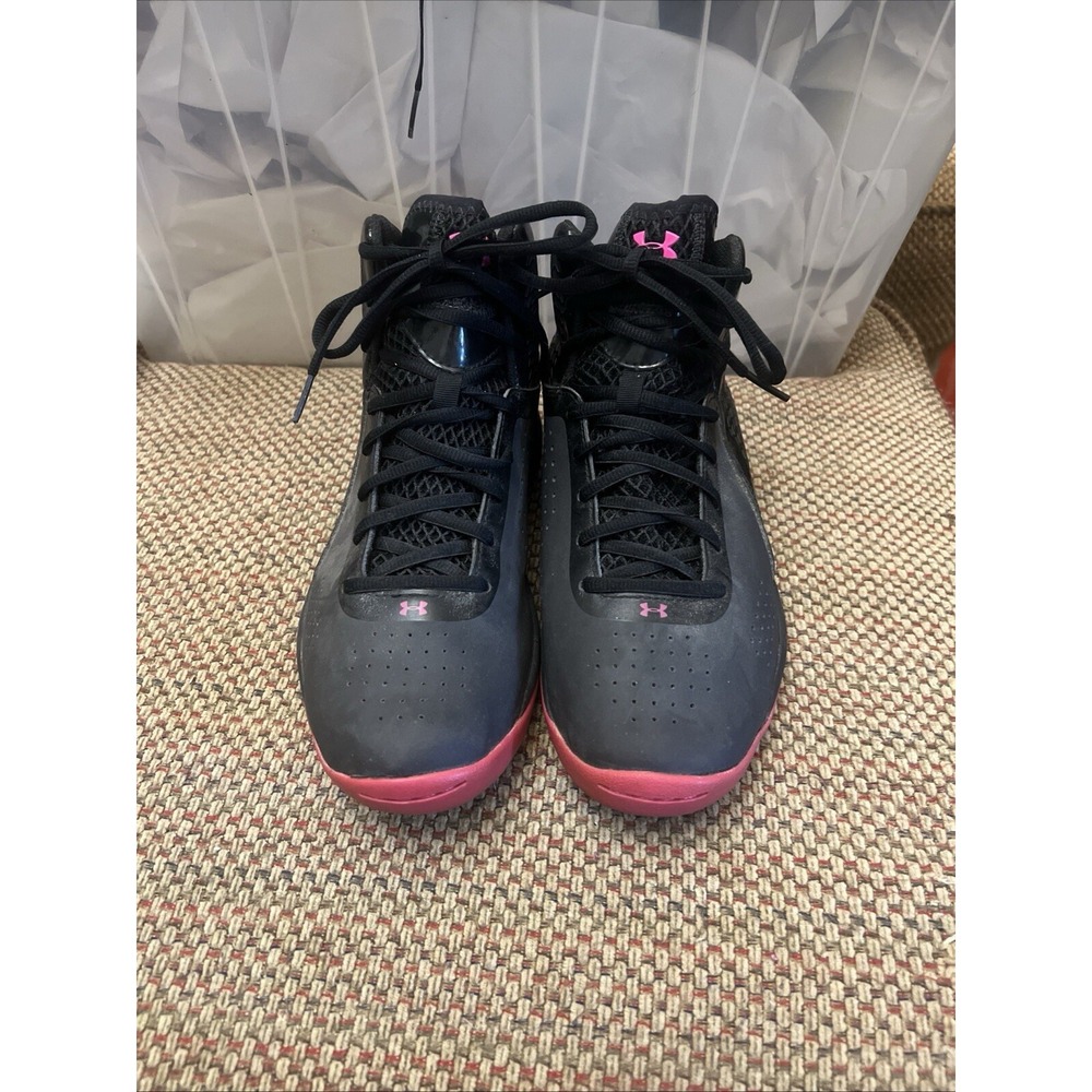 UNDER ARMOUR WOMENS BASKETBALL SHOES HIGH TOP Pink ~ Black Size 8.5 EUC